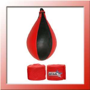   speed ball boxing punch training red black with hand wrap Sports