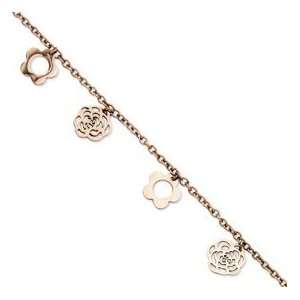    Stainless Steel Rose Gold plated Flowers 10.5in Anklet Jewelry