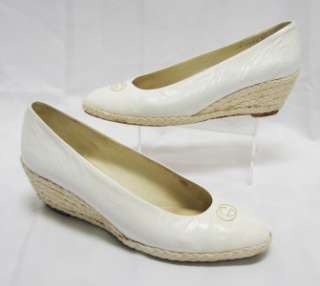 Vintage White Leather GUCCI Espadrille Wedge Pumps Size 38 7.5 8 