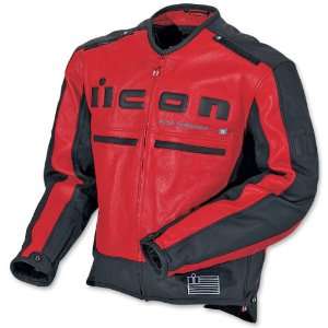  Icon Mens Motorhead Leather Jacket Red/Black Medium 