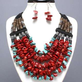 Chunky Western Cowgirl Tiger Eye Turquoise Fashion Necklace Earrings 