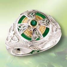 Mans Handsome Celtic Ring with Genuine EMERALD Celtic Cross WHOLE 