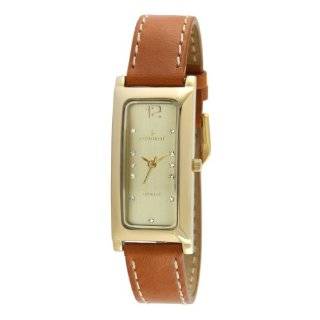 Peugeot Womens 3029G Gold tone Rectangle Crystal Marker Tan Leather 