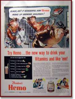 1947 BORDENS HEMO BULL RIDING ELMER DIARY PRODUCTS AD  
