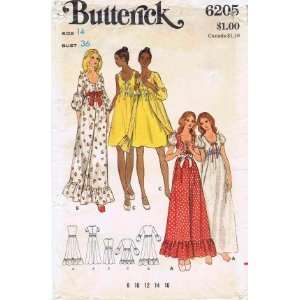  Butterick 6205 Vintage Sewing Pattern Misses Nightgown 