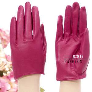 Womens Genuine Leather Gloves Desire City Pink Red Black #S Half Bare 