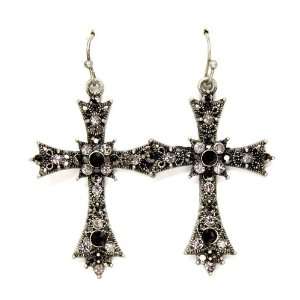 Gothic Victorian Vintage Crystal Studded Cross Earrings