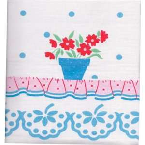 Vintage Inspired Tea Towel   Flower Pots w Blue Edging 