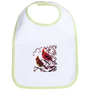  Baby Bib Kiwi Christmas Cardinals Snowy Red Berry Branches 