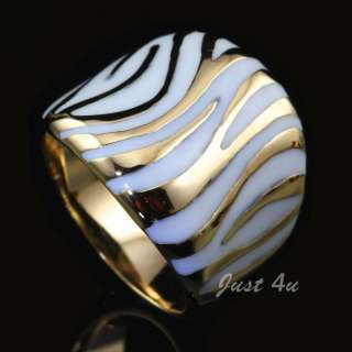 18k Gold Plated White Enamel Zebra Print Fashion Ring  