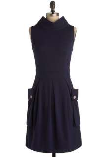 Frock Ballad Dress in Angie   Blue, Solid, Buttons, Pleats, Pockets 