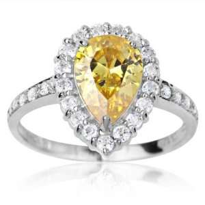 10k White Gold and Pear Cut Yellow Cubic Zirconia Debutante Ring 7.0