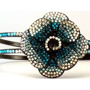  Bling Bling Flower Headband with Blue, Teal & Clear 