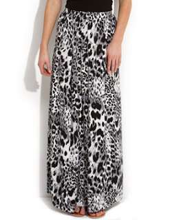 Black Pattern (Black) Black and White Animal Shirred Maxi Skirt 