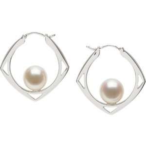  7.5MM Round White Pearl Earrings  925 Sterling Jewelry