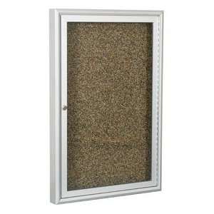  1 Door Enclosed Tan Rubber Tak Bulletin Board Silver Frame 