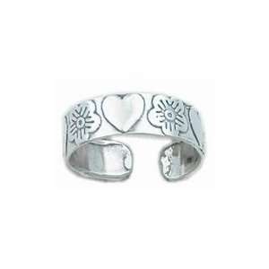  925 Sterling Silver HEARTS & ORCHIDS Toe Ring Jewelry