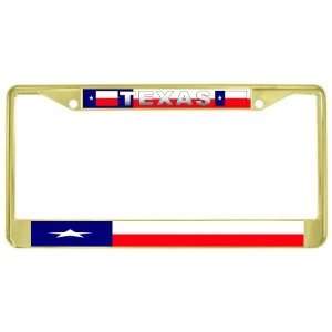  Texas State Flag Gold Tone Metal License Plate Frame 