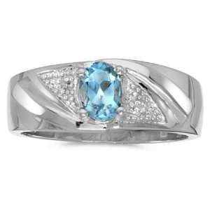   White gold December Birthstone Oval Blue Topaz And Diamond Gents Ring