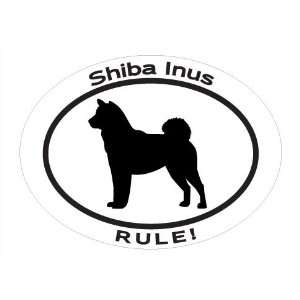  Oval Decal with dog silhouette and statement SHIBA INUS RULE 
