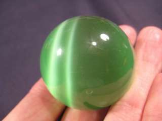 Green Cats Eye stone crystal ball rock mineral art Thailand carving 