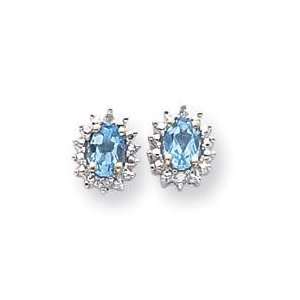  Diamond Blue Topaz Birthstone Earrings in 14k White Gold 