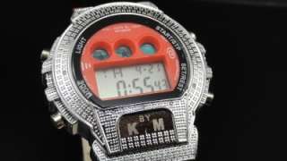Diamond Shock Red On Silver Genuine Diamond Watch Mens  