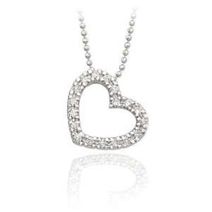  14K White Gold Pave Diamond Heart Necklace Jewelry