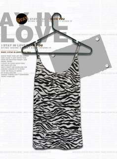Fashion Womens Spaghetti Strap Zebra Print Cotton Tank Tops Camisole 