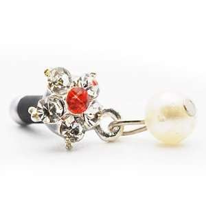   Charm Bling Flower w/Red Center and Pearl Cell Phones & Accessories