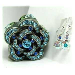  Swarovski Crystal Drop Earrings in a Blue, Rose Flower Box 