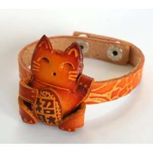 , Gorgeous Leather Crafts, 100% Hand Made Leather Bracelet with Kitty 