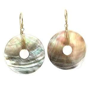   Sterling Silver Earrings Light weight mother of pearl disks Jewelry