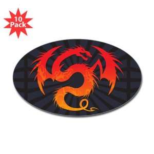    Sticker (Oval) (10 Pack) Tribal Fire Dragon 