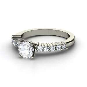  Tiana Ring, Round White Sapphire 14K White Gold Ring with 