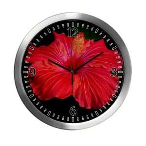  Modern Wall Clock Red Hibiscus Bloom 
