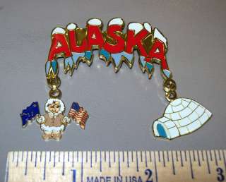 Alaska dangle Metal Fridge Magnet w/ eskimo & igloo  