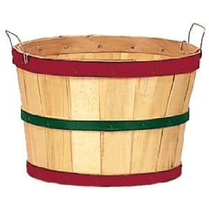  One Dozen Natural 1/2 Bushel Baskets with Red and Green 