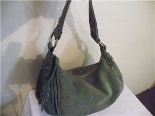 Lucky Brand Green Suede Leather Hobo Hippie Handbag Bag Purse  