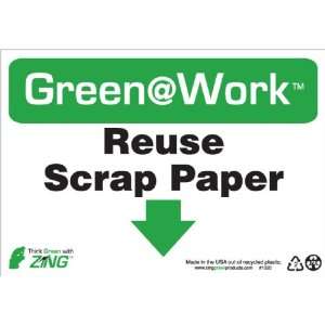  Sign, Header Green at Work, Reuse Scrap Paper with Down Arrow 