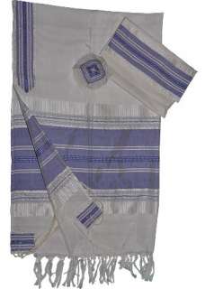 White Gabrieli Silk Tallit Blue &Silver Stripes 50x80  