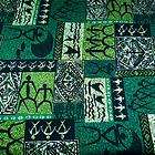 Vintage Hawaiian Cotton Fabric Green, Black Traditional Tapa Design 