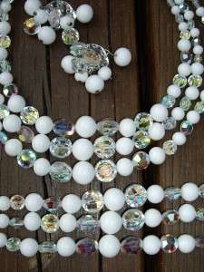 DEAUVILLE Milk Glass AB Necklace, Bracelet Earring~SET  