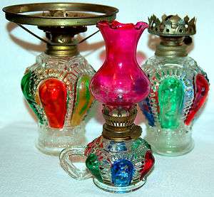 VINTAGE CLEAR/STAINED GLASS OIL LAMPS CROWN SHAPE MADE IN HONG KONG 