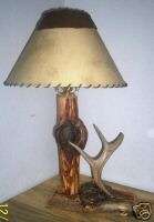 Rustic Log Burl Table Lamp w/antler, lodge, cabin decor  