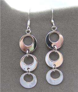   Ann Hand Crafted Sterling Silver Circle/Disc Dangle Earrings  