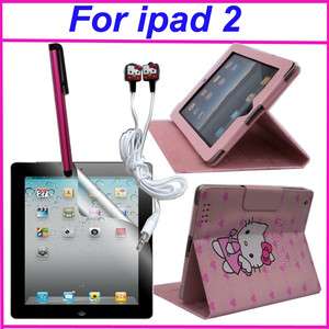 Hello Kitty leather case cover with stand for iPad2 Pink 4 accessory 