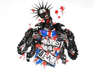 ZOMBIES PUNKS NOT DEAD T SHIRT WHITE SIZE LARGE NEW  