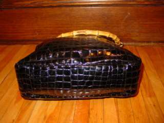 VTG RO EL CANADA LARGE PATENT CROC LEATHER BAMBOO HANDLE TOTE BAG 