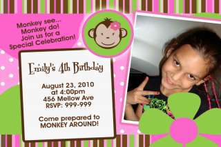 Mod Monkey Photo Personalized Birthday Invitation  